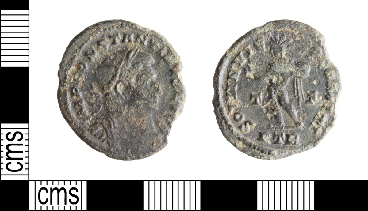 Nummus de bronce de Constantino I (310–313) con Sol Invicto en el reverso, ceca de Tréveris
