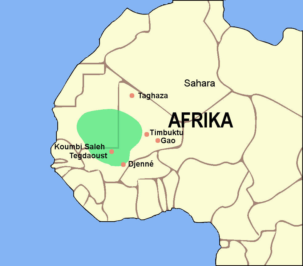 Mapa del Imperio de Ghana (Wagadu) en el Sahel occidental, siglos VIII-XI
