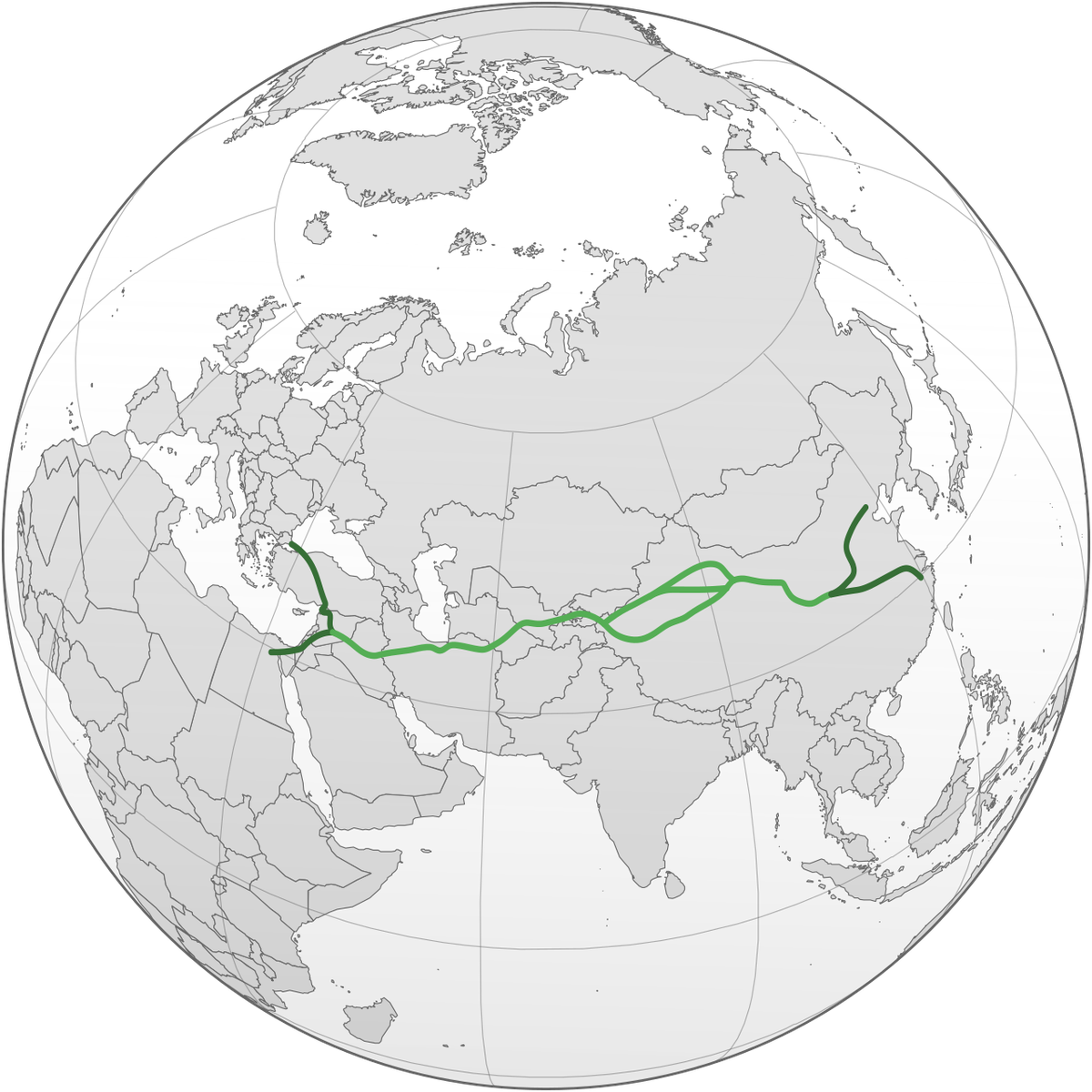 Mapa de las rutas de la Seda iniciadas tras la misión de Zhang Qian a Asia Central bajo Han Wudi